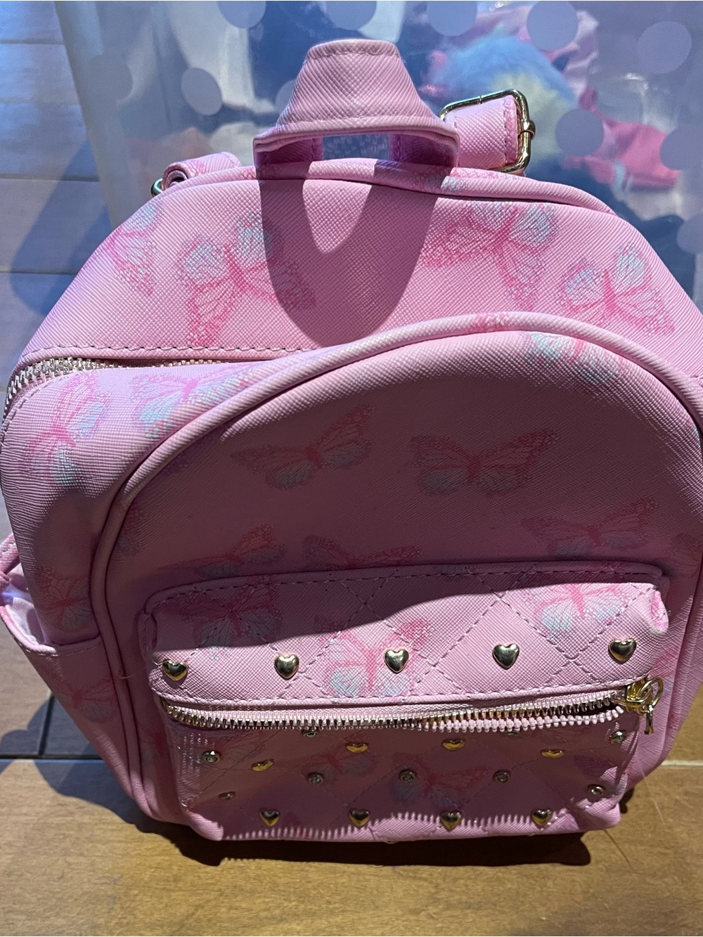 Kids Pink Butterfly Mini Daypack with Heart Studs